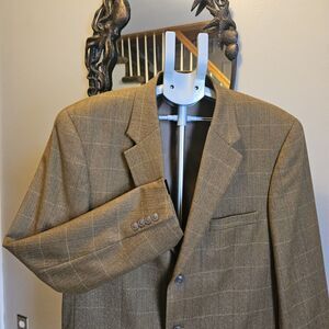 Club Room Macys Wool Cashmere Sport Coat 44L Brown Windowpane Herringbone Blazer